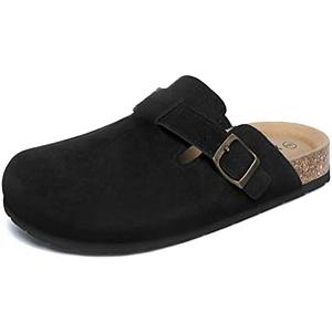 Xiakolaka Women's Suede Clogs Adjustable Buckle Slip on Footbed Home Black Clog Slippers Size 7