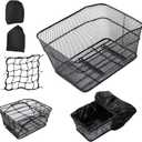 KAUFU Rear Bike Basket with Waterproof Cover and Adjustable Cargo Net, Large Bicycle Cargo Rack Storage Basket, Universal for Most Rear Bike Racks Fit for Shopping, Pets and Daily Outings