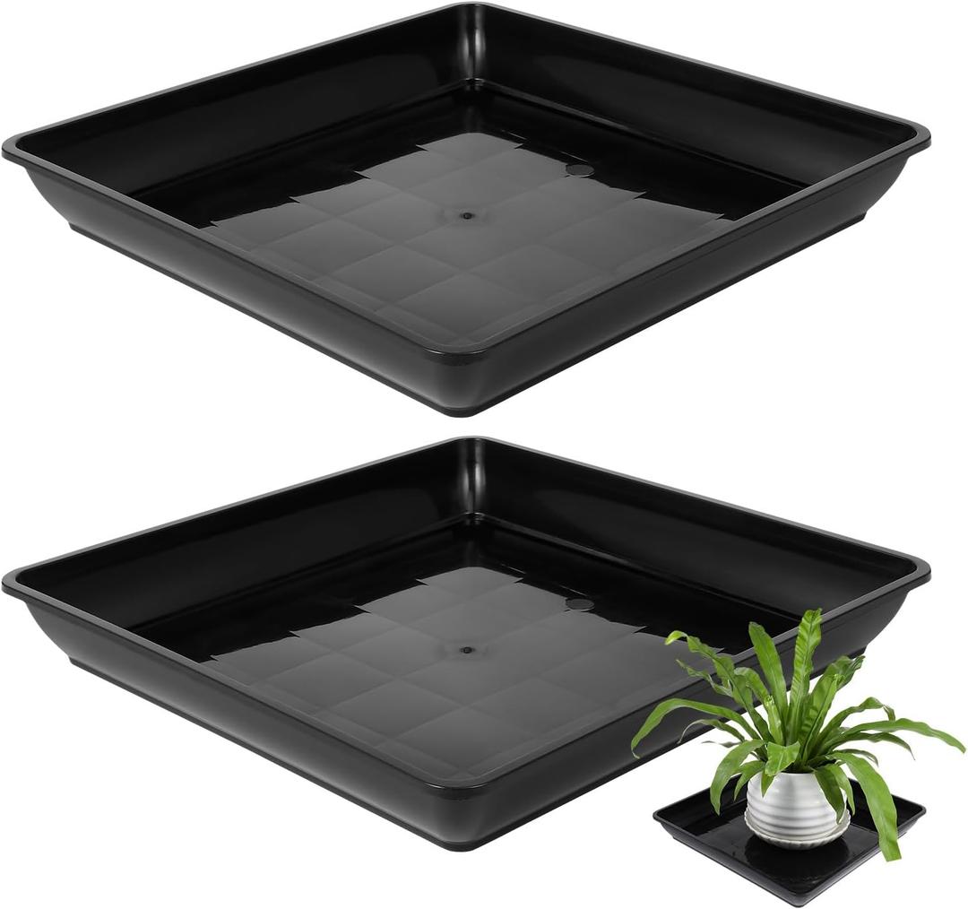 DOITOOL 2pcs Square Plant Saucer 13.76 Inch Plastic Plastic Plant Pot Tray, Black Square Planter Saucer Flower Pot Drip Holder for Drainage