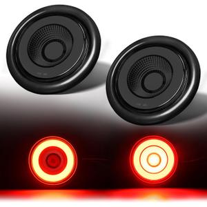 2pcs Smoked Lens 4“ inch Round Halo Red 32 LEDs Trailer Trucks Brake Stop Running Turn Signal Tail Lights w/Rubber Grommet Sealed Waterproof IP67, DC 12V(Smoked Lens_Red Light)