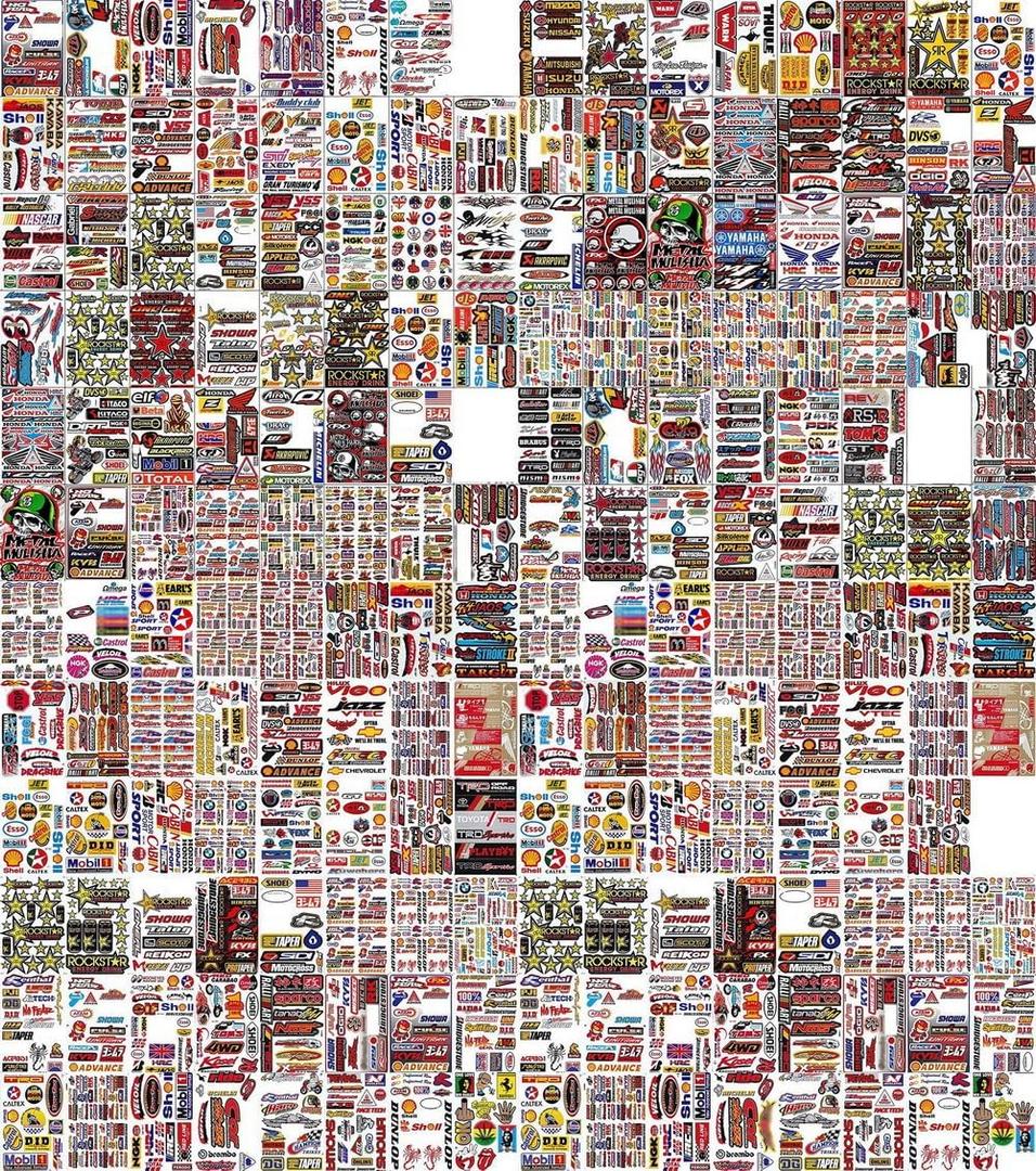 Pack of Random 8 Sheets Car Racing Stickers Motocross Dirt Bike Stickers Decal Sponsored Sticker Brand Logo Motorcycle Truck Bicycle Bike Logo Stickers Fire Flame Tattoo Sign Symbol