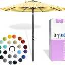 Midtown Umbrellas 10-Year-No-Fade - 9 Ft - UV Proof Yellow/white Stripes Fabric - Umbrella Outdoor Patio, Auto-Tilt Aluminum Frame Patio Umbrella for Garden, Pool & Deck - Black Pole