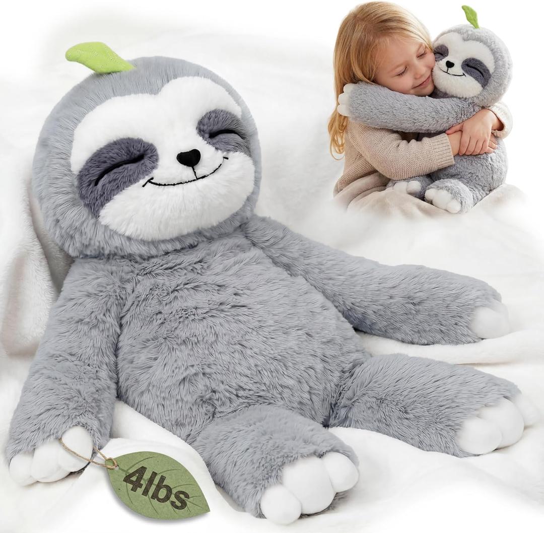 Mewaii 4 Lbs Weighted Stuffed Animals with Heating Pad- Heavy Belly & Limbs, 15" Sloth Heated Plush for a Realistic Hug, Super Soft Fluffy Plush Toy for Kids