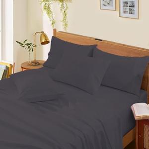 Set of 4 Piece 100% Egyptian Cotton King Size Sheet Set 1000 Thread Count Luxury Ultra Soft Bed Sheets Fits Mattress Up to 18" Inch Deep Pocket, King Size - Dark Grey Solid