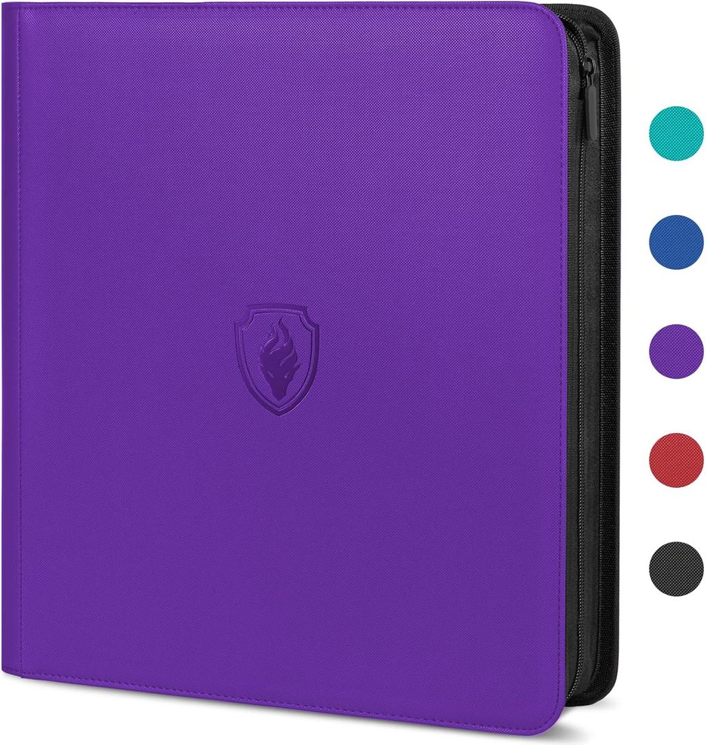 Premium Zip Card Binder 12 Pocket, Fabmaker 912 Pockets Trading Card Binder, PU Zipper Card Collection Album, Sturdy Side-Loading Card Book Holder for MTG, TCG, Game Cards, Sports Cards, Purple (12 Pocket - 15" x 13.6")