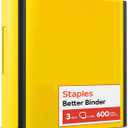 Staples Heavy-Duty 3-Inch D-Ring Binder, Yellow  Large Capacity 3-Ring Binder, Holds Up to 600 Sheets for School & Office