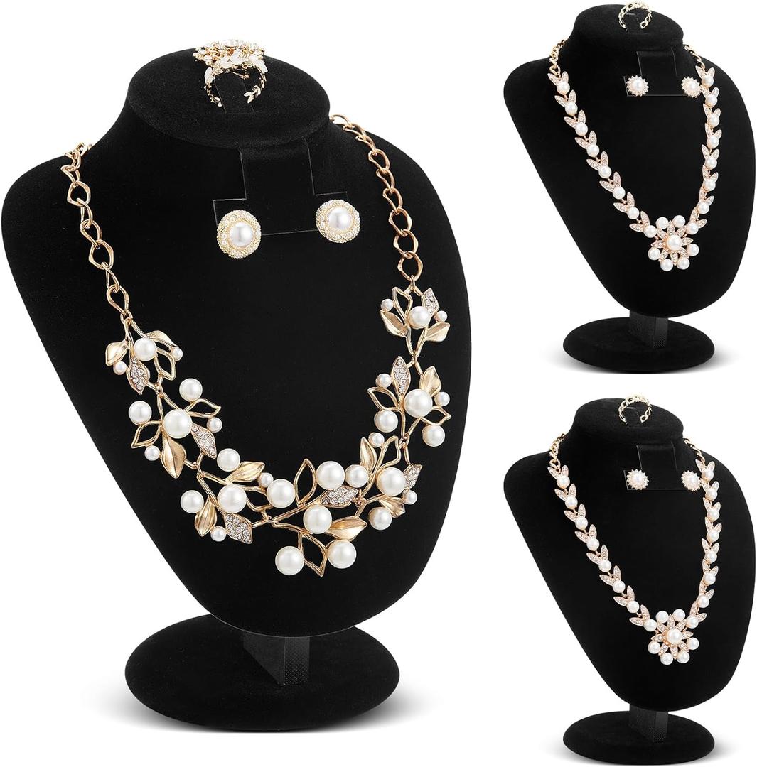 Youyole 3 Pcs Black Velvet Jewelry Display Necklace Earrings Ring Display Stand Jewelry Bust/mannequin for Selling and Shows