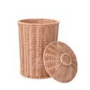 GRANNY SAYS Wicker Small Bathroom Trash Can with Lid, 2 Gallon Cute Decorative Waste Basket for Bedroom and Dorm, Office Garbage Cans for Under Desk, Mini Round Trash Bin for Decor, Nude Color (7"D x 9"H)