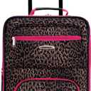 Rockland Fashion Softside 4 Piece Luggage Set, Expandable, (14" Tote/19"/24"/28"), Pink Leopard