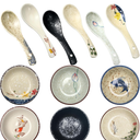 Tioncy Set of 12 Japanese Retro Style Tableware Soy Sauce Dish Set 6 Pcs Asian Soup Spoons 6 Pcs Ramen Appetizer Plates 3.8 Inch Japanese Rice Spoon for Sushi Sauce Snack