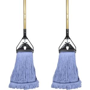 Commercial Industrial Heavy Duty Mop with Long Handle,58" Looped-End String Wet Cotton Mops for Floor Cleaning, 2 Packs