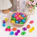 JIALWEN Plastic Easter Eggs 36PCS Printed Fillable Eggs Bright Colorful for Easter Theme Party Easter Basket Stuffers Fillers Surprise Eggs Easter Hunt Favors