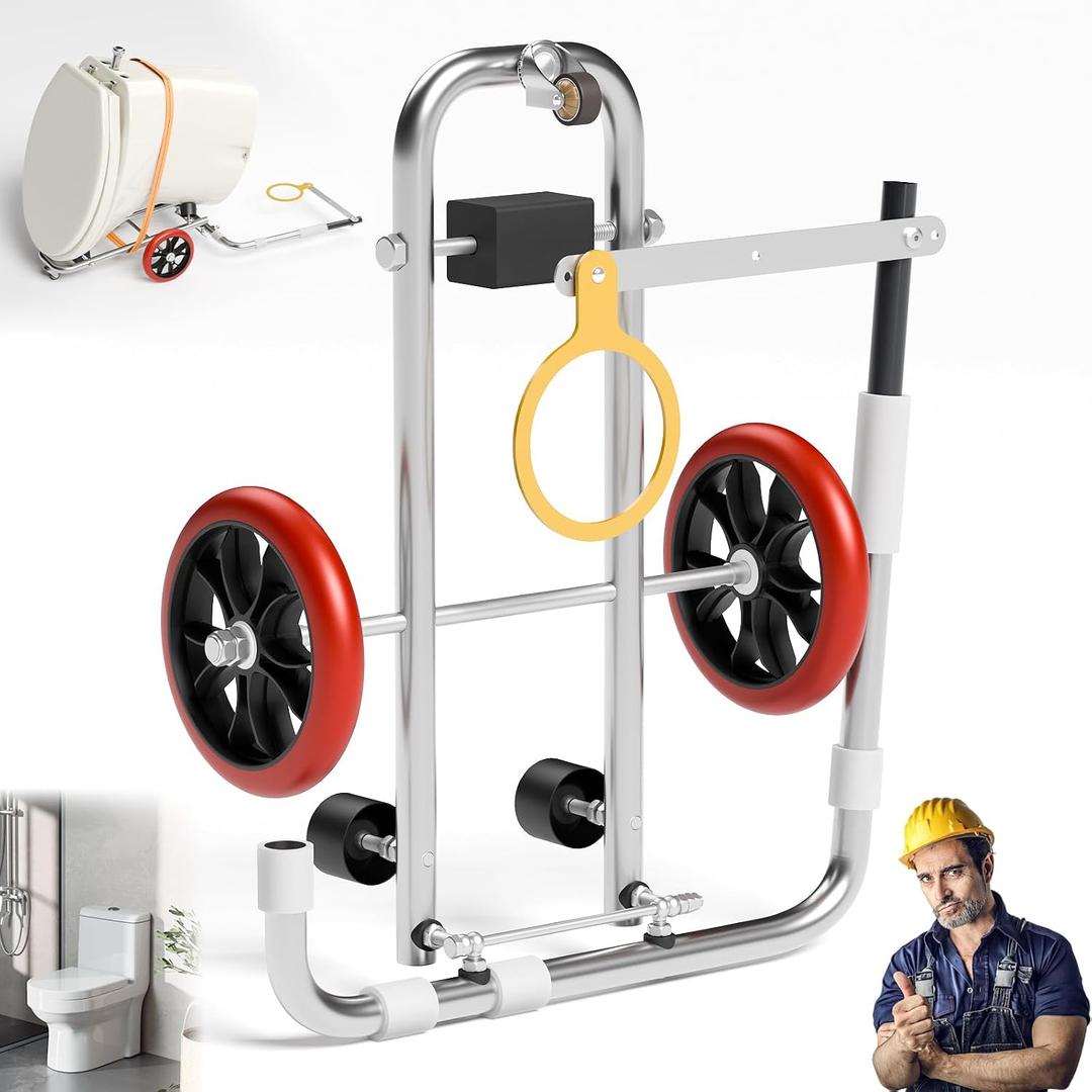 Toilet Installation Jack, Stainless Steel Foldable Toilet Cart Jack with Positioning, Rubber Wheels Toilet Dolly Lift Tool for Plumbers