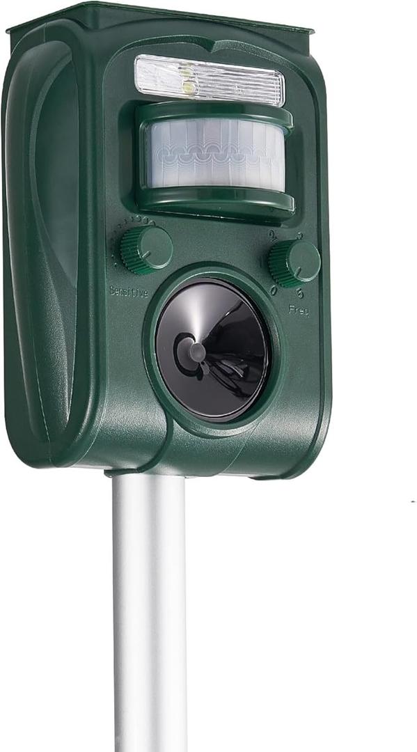 CIIC Upgraded Solar Ultrasonic Deer Repellent Devices Motion Detection, Waterproof Cat Repellent Outdoor, Squirrel Raccoon Rabbit Dog Repellent Deterrent with LED Flash Lights for Yard Farm Garden