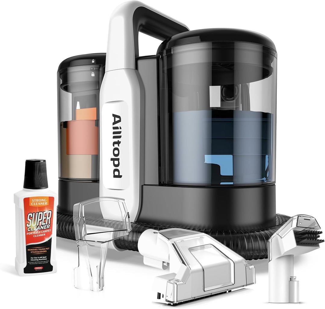 Portable Carpet & Upholstery Spot Cleaner Machine, Powerful Suction & Handheld Carpet Cleaner, Deep Stain Cleaning for Carpet, Car, Couches, Pets, with Carpet Cleaner Solution
