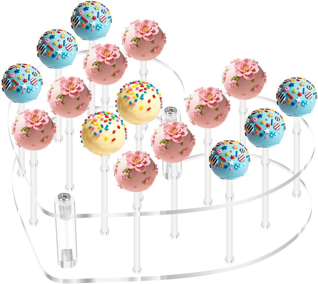Heart Shape Acrylic Lollipop Stand, 16-Hole Clear Cake Pop Holder for Candy and Dessert, Durable Heart Design Display Rack for Christmas Weddings, Birthday Parties, Baby Showers, Bakery Showcase