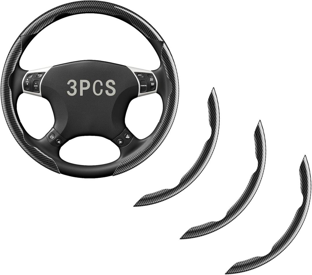 Steering Wheel Covers, 3PCs Carbon Fiber Anti-Skid Clip on Car Steering Wheel Cover Protector Universal for Most Car Wheel, Black