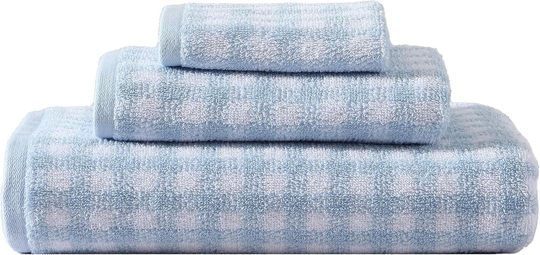 Laura Ashley - Bath Towels, Absorbent & Fade Resistant Cotton Towels, Dorm Essentials (Ginny Blue, 3-Piece)