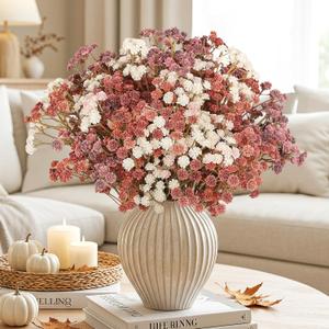 Baby Breath Flowers Fall Flowers Artificial Bulk, 10Pcs Fall Decor Fake Gypsophila Plants Bouquets Flowers Real Touch Faux Babies Breath Arrangement for Home Autumn Wedding Vase Decoration Fall Orange