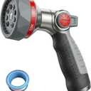 Garden Hose Nozzle Sprayer– this high heavy-duty metal spray nozzle offer 9 watering patterns for watering plants, lawns & gardens, washing cars, household cleaning and showering pets (Red-black)