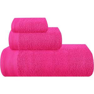 Ultra Soft 3 Pack Cotton Towel Set, Contains a Bath Towels 28x55 inch, a Hand Towels 16x24 inch & a Wash Cloths 12x12 inch, Ideal Everyday use, Compact & Lightweight - Hot Pink