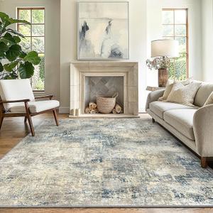 GENIMO Washable Area Rugs for Living Room, 10x12 Modern Non Slip Rugs, Low Pile Lightweight Soft Print Rug for Bedroom, Dining Room, Home Office, Blue Grey Beige