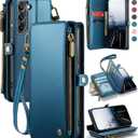 Defencase Compatible with Samsung Galaxy S21 5G Case Wallet with RFID Blocking Card Holder for Women Men, PU Leather Magnetic Snap Flip Zipper Strap Wallet Phone Case Fit for Galaxy S21 5G 6.2", Blue (Elegant Dark Blue)