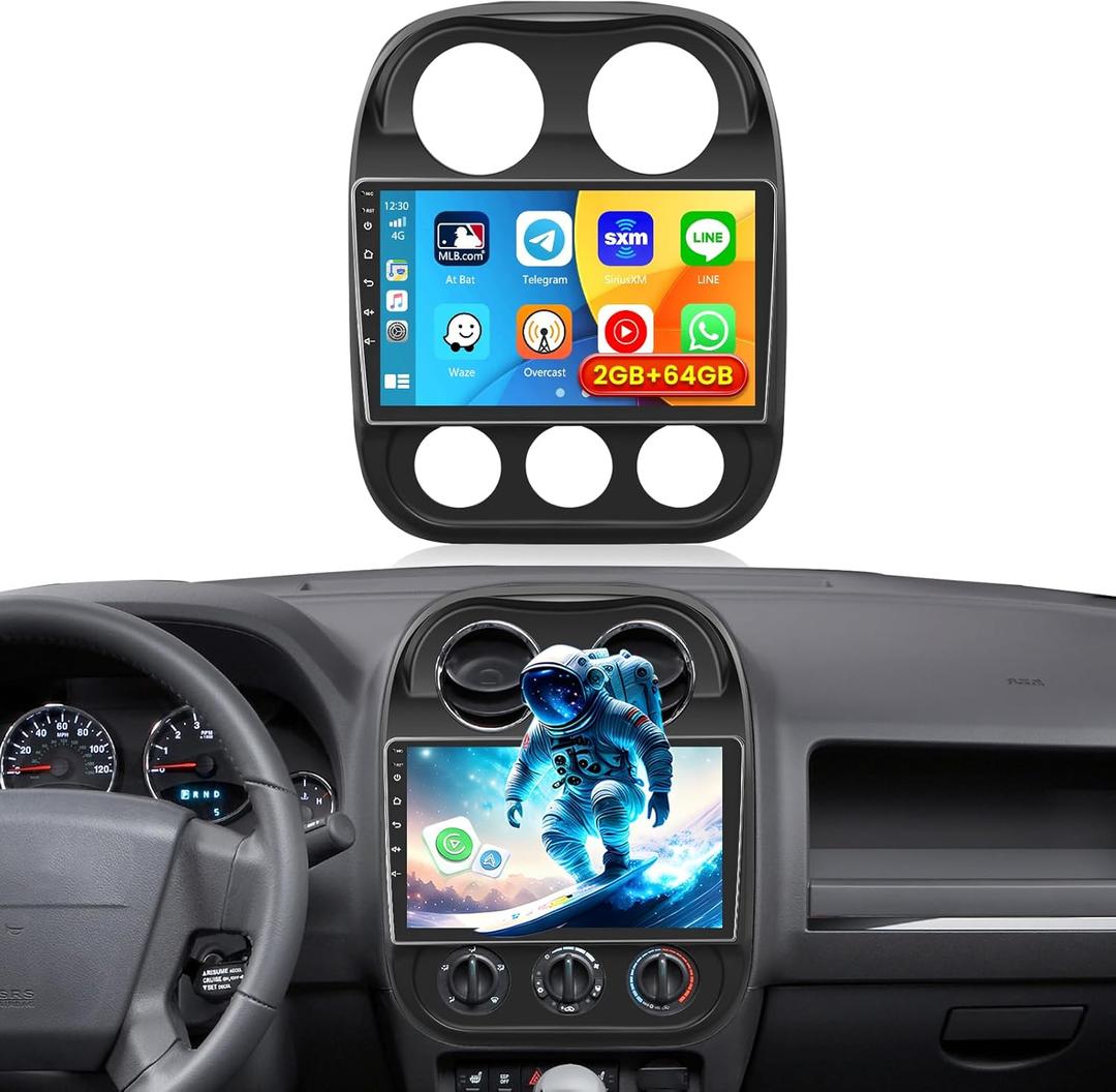 [2+64GB] Android 15 Car Stereo for Jeep Compass Patriot 2010-2016 with Wireless Carplay Android Auto, 10.1 Inch IPS Touch Screen Patriot Radio with GPS, 5Ghz WiFi, Bluetooth, FM/RDS Radio, SWC