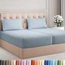Split King Size 5 Piece Sheet Set - Comfy Breathable & Cooling Sheets - Hotel Luxury Bed Sheets for Women & Men - Deep Pockets, Easy-Fit, Soft & Wrinkle Free Sheets - Heathered Blue Oeko-Tex Sheets