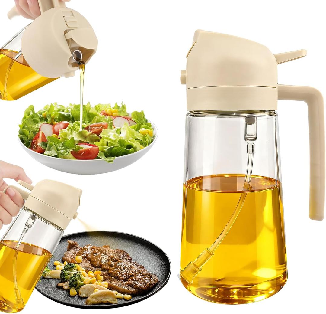 Glass Olive Oil Sprayer for Cooking, Oil Dispenser Bottle for Kitchen Gadgets, 2 in 1 Spray and Pour bottle, Home and Kitchen Essentials, Air Fryer Accessories for Salad, BBQ (16oz/470ml, White)