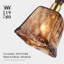 Modern Amber Glass Pendant Light, 4.33"x9.8" Hanging Fixture with Golden Wood Handle & Brass Cap, 15"-72" Adjustable Line, E26 Socket  Golden Amber Square