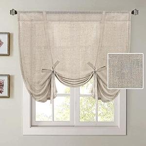 H.VERSAILTEX Tie Up Linen Curtains 63 Inch Length Nature Linen Textured Privacy Curtain Multi Hanging Ways Shade Balloon Window Shade Rod Pocket Casual Curtain - 42x63 - Angora