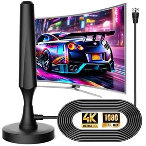 TV Antenna for Smart TV Indoor TV Antenna for Easy Installation Long Range Reception HD Antennas for TV Indoor 4k 1080P Channels Strong Magnetic Base-16.5 ft Long Cables (Black)