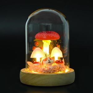 QUELIEN Mushroom Lamp in Glass Dome,Mushroom Gifts for Women - Warm White LED Night Light for Bedroom Decor,Unique Gifts for Women, Housewarming Birthday Christmas Decorations (Red)