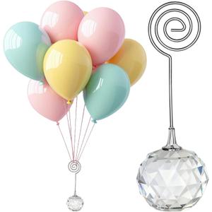 Crystal Balloon Stand for Table (2 Pack), Diamond Cut Acrylic Base with Secure Metal Clips, 85g Heavy Duty Tabletop Balloon Weight for Weddings, Birthdays, Parties, Elegant Centerpiece Decoration
