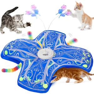 Interactive Cat Toys for Indoor Cats,[Newly Upgraded] Rechargeable Touch Activated Hide and Seek Kitten Toys for Bored Indoor Adult Cats with Fluttering (Blue)