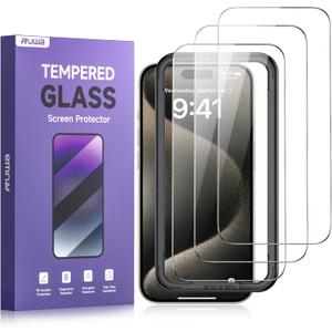 ruwa Screen Protector for iPhone 16 Pro Max [3-Pack] Tempered Glass Film with Easy Installation Frame, Ultra HD, 9H Hardness, Scratch Resistant, Case Friendly