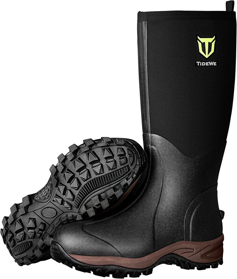 TIDEWE Rubber Neoprene Boots Men And Women, Waterproof Sturdy 6mm Neoprene Boot, Rain Boot Hunting Boot Arctic Outdoor BootBlack, Brown & Next Camo G2 (12) Black