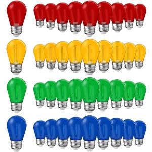 48 Pcs Christmas Colored LED String Light Bulbs Plastic Waterproof S14 Replacement Bulbs E26 Base 1 Watt LED Bulb for Indoor Outdoor String Lights Christmas Decoration(Multicolor)