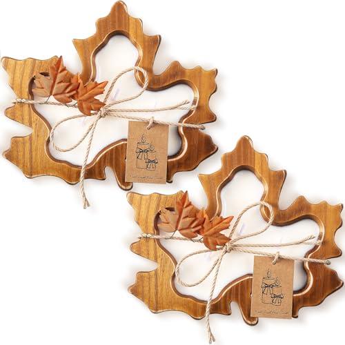 MTLEE 2 Pack Fall Wood Dough Bowl Candle, 8" Rustic Wooden Scented Candles, Farmhouse Autumn Decor for Thanksgiving Table, Home, Cozy Fall Gifts for Friend, Family(Wreath Scent,Maple Leaf)
