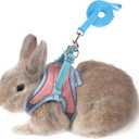Adjustable Bunny Harness and Leash Set Double Buckle with Reflective Strips Rabbit Vest Pets Stuff Suitable for Rabbit Walks Accessories (Powder Blue, M)