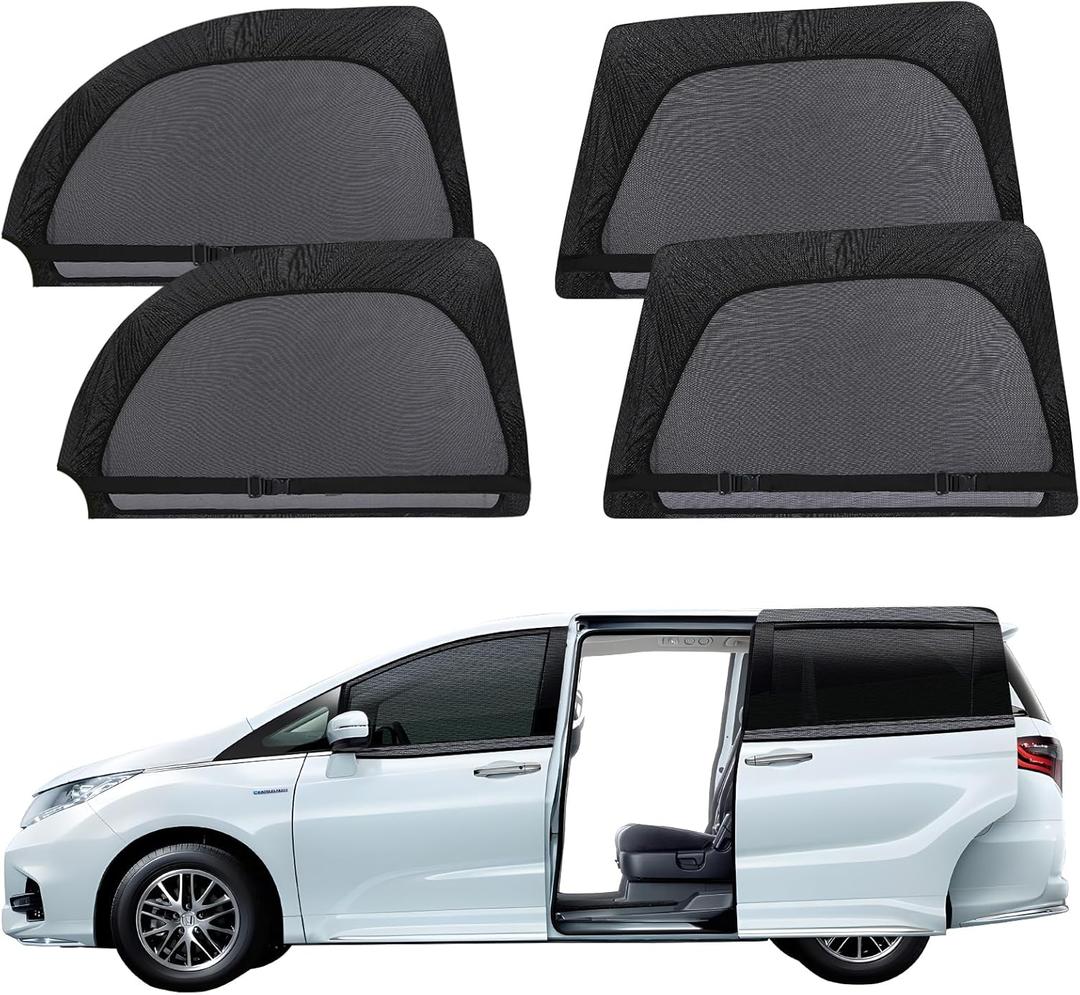 ZATOOTO Car Window Screen for MPV Minivan Truck, 4 Pack Single Layer Covers for Sliding Door Large Square Windows, Shade for Baby Family Pets Camping Sleeping, Black