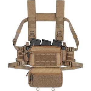 Tactical Chest Rig with 5.56/7.62 & Pistol Magazine Pouch Holders, Wing & Molle Dangler Pouches