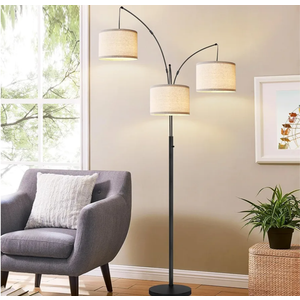 Dimmable Floor Lamp - 3 Lights Arc Floor Lamps for Living Room, 1000LM Modern Tall Standing Lamp with White Shades & Heavy Base, Mid Century Tree Floor Lamp for Bedroom Office, 3 LED Bulbs Included
