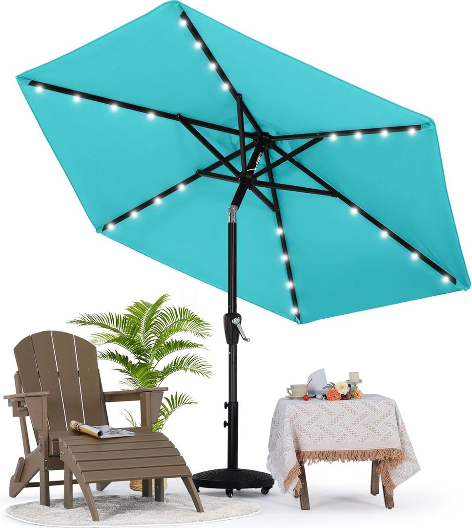 MASTERCANOPY Patio Umbrella with Solar LED Lights for Outdoor Market Table (7.5ft,Turquoise)