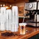 100PCS 14 oz Plastic Cups with Flat Lids and Clear Straws, Disposable Iced Coffee Cups with Lid, Round Bottom To Go Drink Cups for Soda, Smoothies, Boba, Cold Beverage, Juice Bars, Takeout, Party