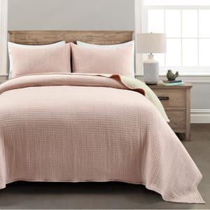 Lush Decor Solid Kantha Pick Stitch Yarn Dyed Cotton Quilt Queen Size 3 Piece Set Full/Queen Blush & Off White - Bedding Set Queen Quilt Lightweight