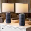 Modern Ceramic Table Lamp Set of 2, Bedside Lamp for Bedroom Decor, Nightstand Lamp with 3 Color Temperatures, Desk Light for Living Room Dorm Office, Blue