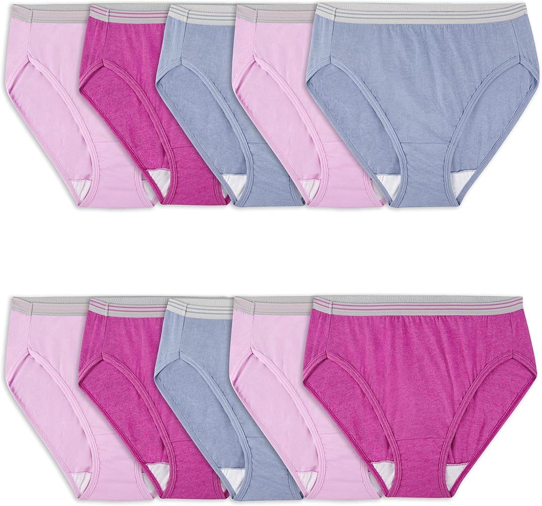 Fruit of the Loom Women's Cotton Blend Hi Cut Brief (8, 10 Pack - Colors May Vary)