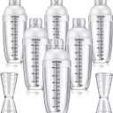 8 Pcs Plastic Cocktail Shaker Set 6 Pcs 24 oz Drink Shaker 2 Pcs Double Measuring Jigger Clear Plastic Bottle Tea Drink Mixer Cocktail Measuring Cup for Kitchen Bar Party Tools